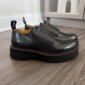 R13 Black Leather Single Stack Derbys 37 Lace Tie Platform Low Top Oxford Shoes